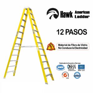 Escalera Fibra de Vidrio Tipo Tijera Doble Acceso 12 pasos – HAWK AMERICAN LADDER