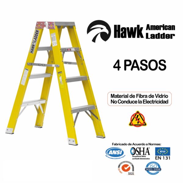Escalera Fibra de Vidrio Tipo Tijera Doble Acceso 4 pasos – HAWK AMERICAN LADDER