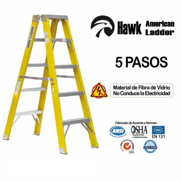 Escalera Fibra de Vidrio Tipo Tijera Doble Acceso 5 pasos – HAWK AMERICAN LADDER