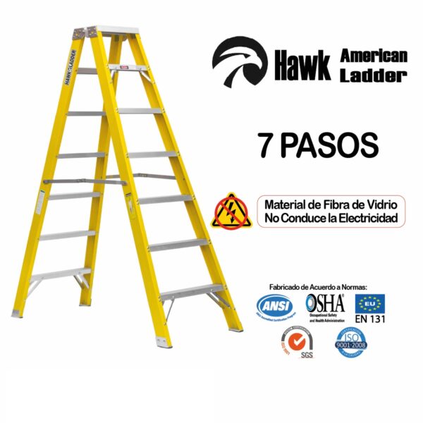 Escalera Fibra de Vidrio Tipo Tijera Doble Acceso 7 pasos – HAWK AMERICAN LADDER