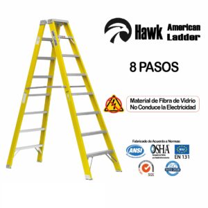 Escalera Fibra de Vidrio Tipo Tijera Doble Acceso 8 pasos – HAWK AMERICAN LADDER