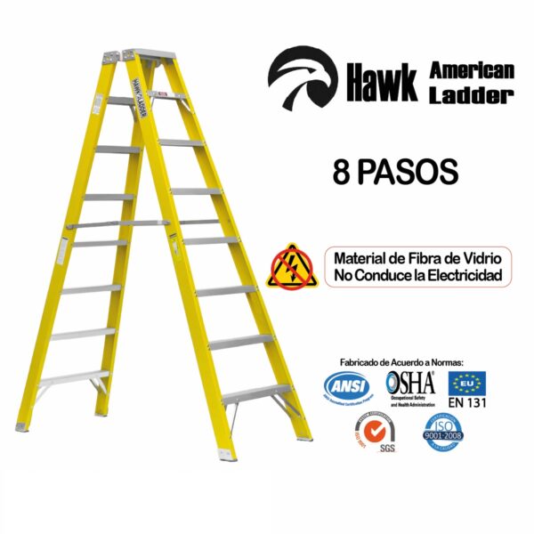 Escalera Fibra de Vidrio Tipo Tijera Doble Acceso 8 pasos – HAWK AMERICAN LADDER