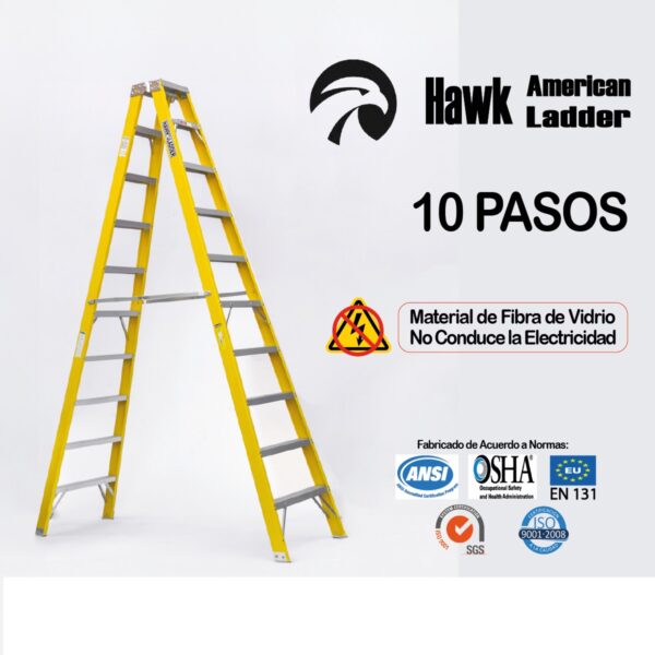 Escalera Fibra de Vidrio Tipo Tijera Doble Acceso 10 pasos – HAWK AMERICAN LADDER